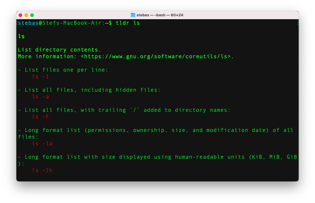 tldr output